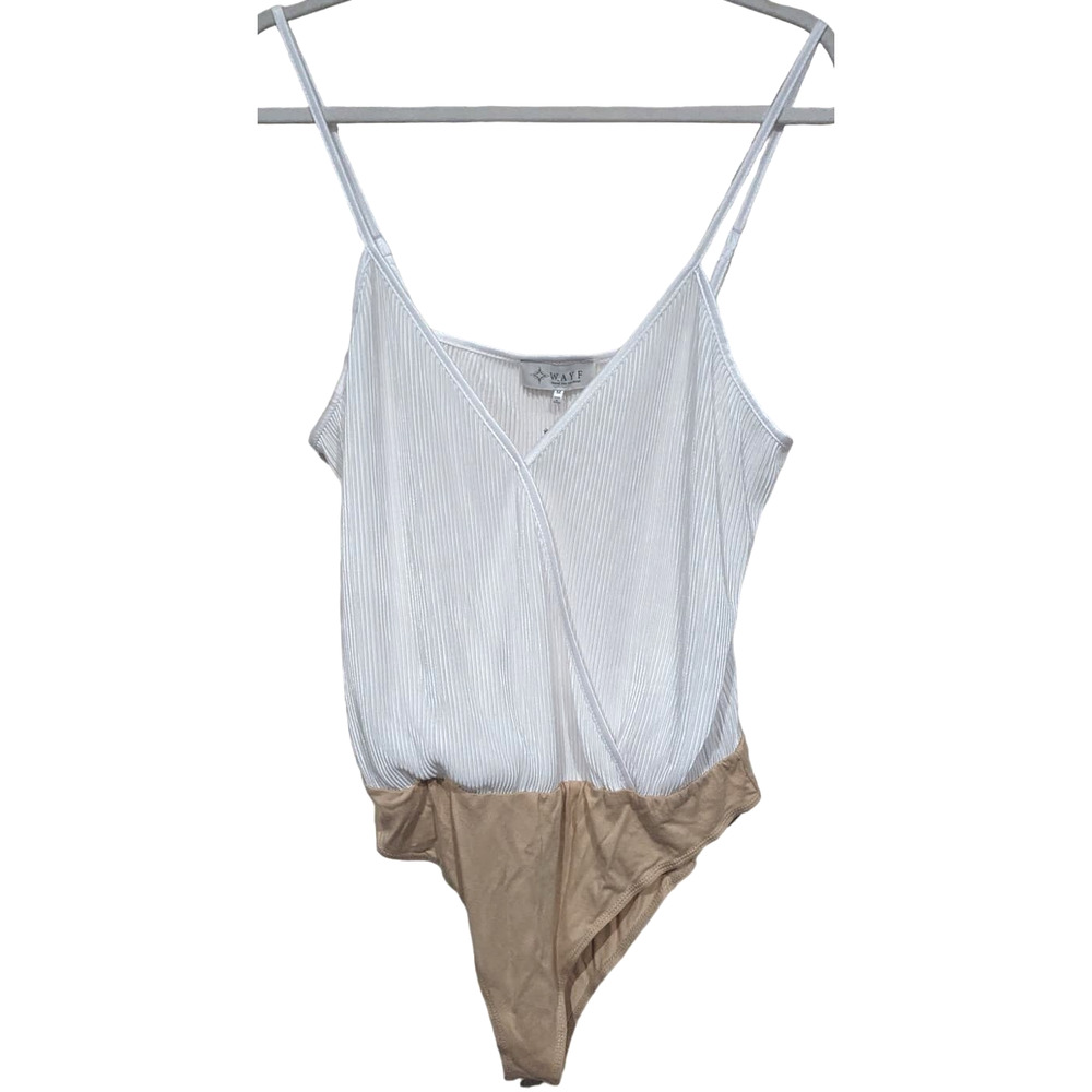 NWT W.A.Y.F. Where Are Your From? White Ribbed Silky Bodysuit sz Medium Women's
